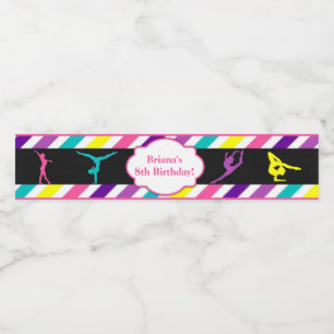 Gymnastics Birthday Party Water Bottle Label