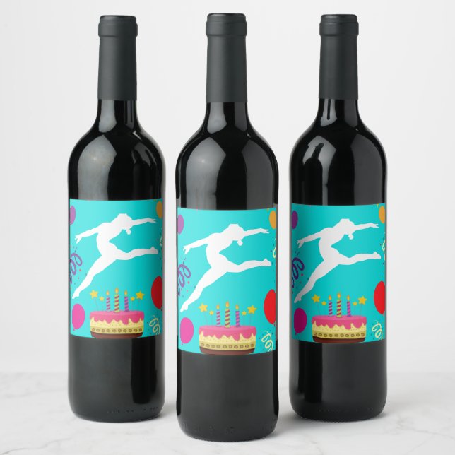 Gymnastics Birthday Party   Wine Label (Bottles)