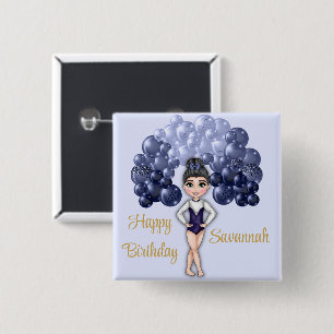 Gymnastics Birthday Party with Blue Balloon Arch 15 Cm Square Badge