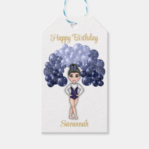 Gymnastics Birthday Party with Blue Balloon Arch Gift Tags