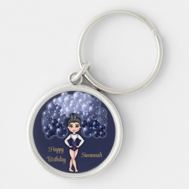 Gymnastics Birthday Party with Blue Balloon Arch Key Ring (Front)