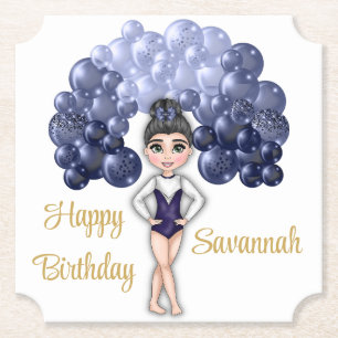 Gymnastics Birthday Party with Blue Balloon Arch Paper Coaster