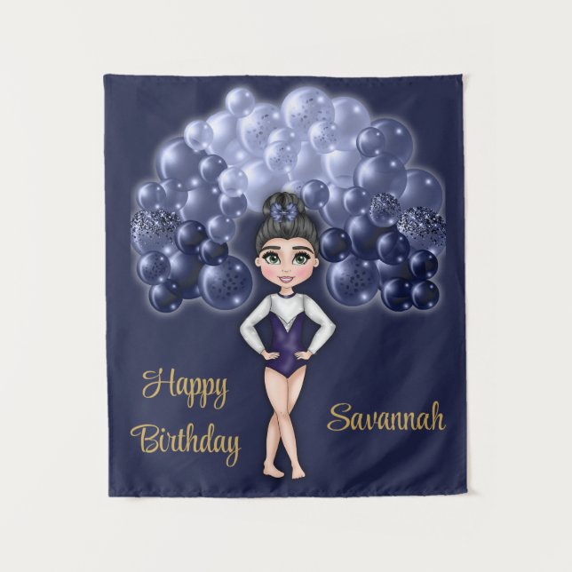 Gymnastics Birthday Party with Blue Balloon Arch Tapestry (Front)