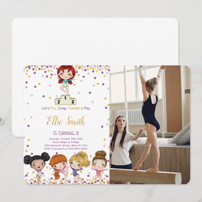 Gymnastics Birthday Photo Invitation  (Front/Back)
