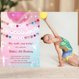 Gymnastics Birthday Pink Gym Party Photo  Invitation