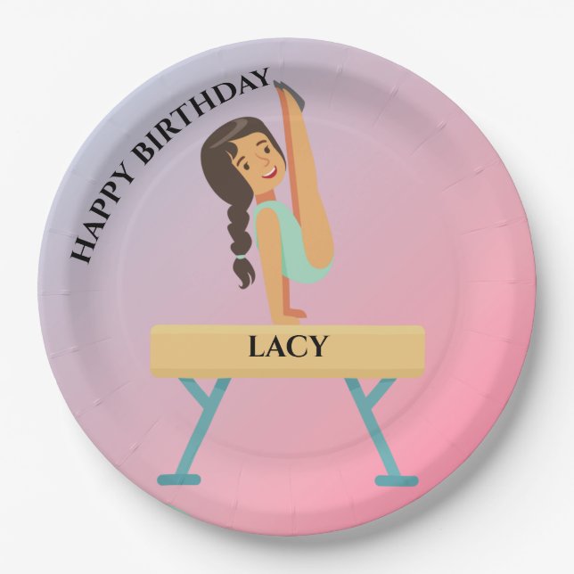 Gymnastics birthday plates for girl's personalised (Front)