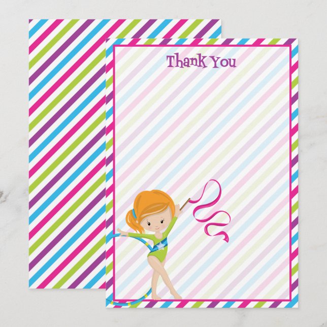 Gymnastics birthday thank you cards (Front/Back)