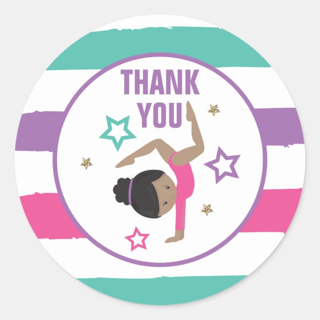 Gymnastics Birthday Thank You Favour Classic Round Classic Round Sticker (Front)