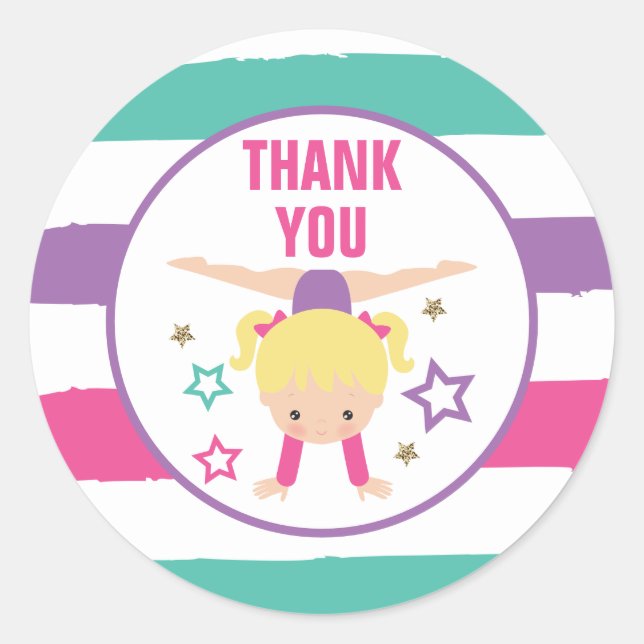 Gymnastics Birthday Thank You Favour Classic Round Classic Round Sticker (Front)