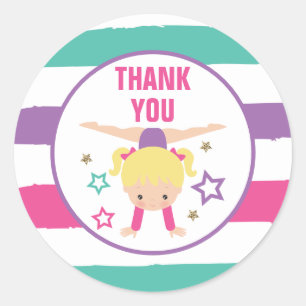 Gymnastics Birthday Thank You Favour Classic Round Sticker