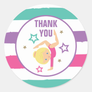 Gymnastics Birthday Thank You Favour Classic Round Sticker