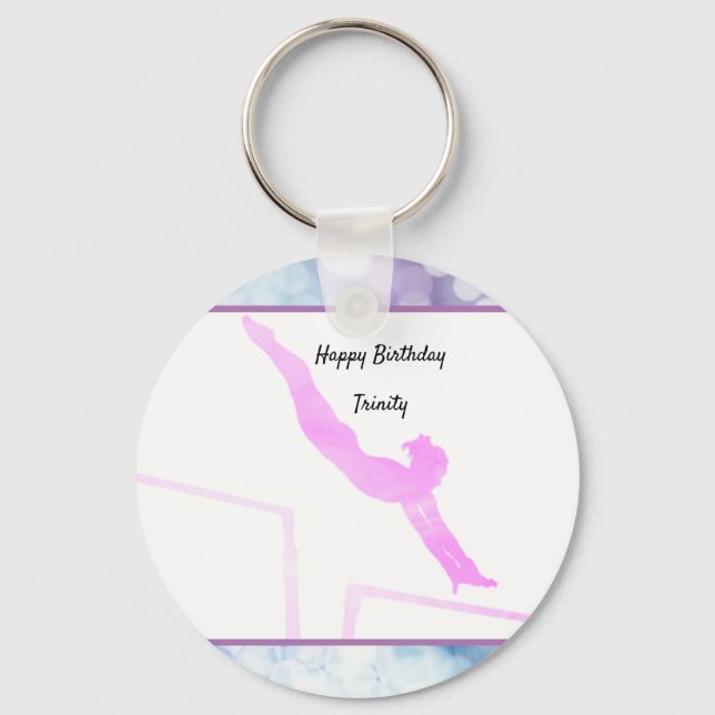 Gymnastics Birthday Uneven Bars Watercolor Key Ring (Front)