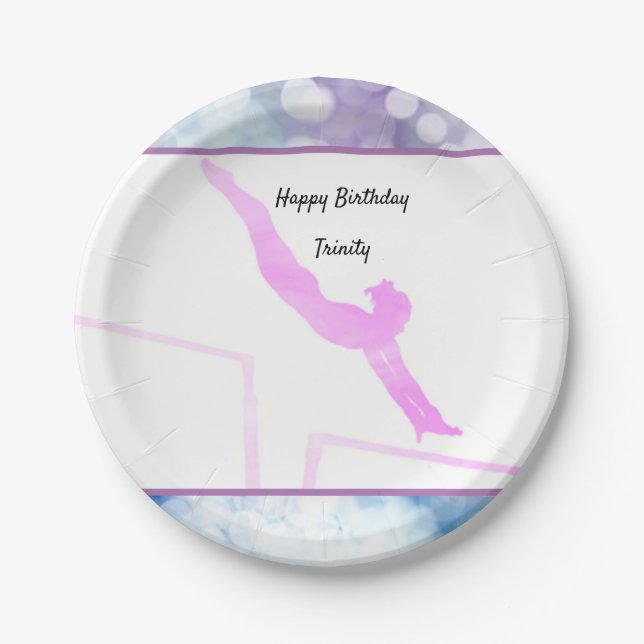 Gymnastics Birthday Uneven Bars Watercolor Paper Plate (Front)