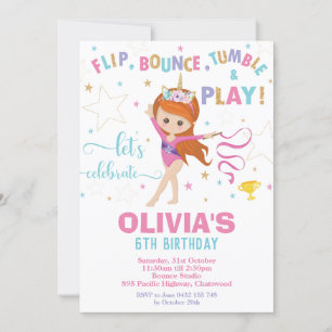 Gymnastics Birthday Unicorn Girl Gymnastics Party Invitation
