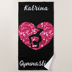 Gymnastics Black and Hot Pink Personalised  Beach Towel