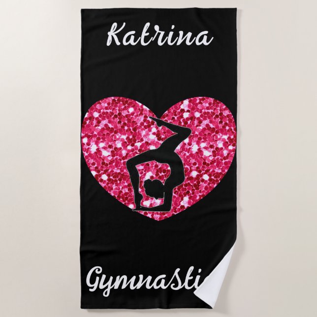 Gymnastics Black and Hot Pink Personalised  Beach Towel (Front)