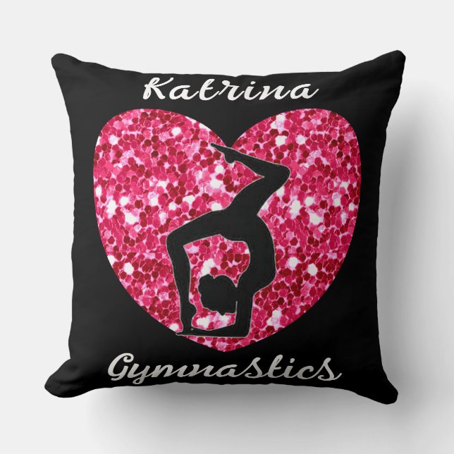 Gymnastics Black and Hot Pink Personalised  Cushion (Front)