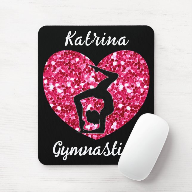 Gymnastics Black and Hot Pink Personalised  Mouse Mat (With Mouse)