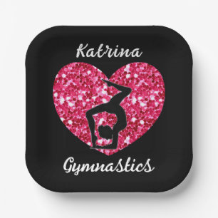 Gymnastics Black and Hot Pink Personalised Paper Plate