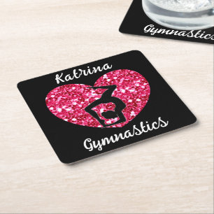 Gymnastics Black and Hot Pink Personalised Square Paper Coaster