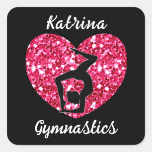 Gymnastics Black and Hot Pink Personalised  Square Sticker