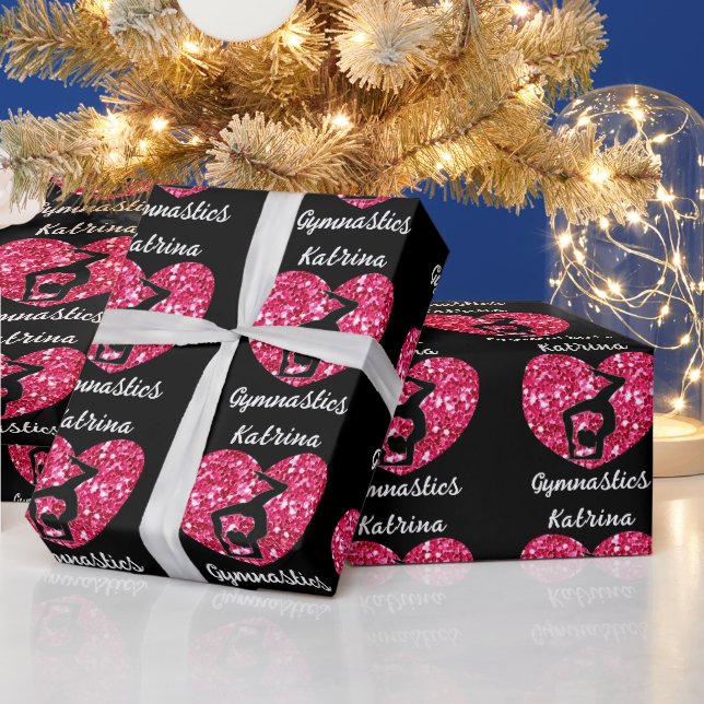 Gymnastics Black and Hot Pink Personalised  Wrapping Paper (Holidays)