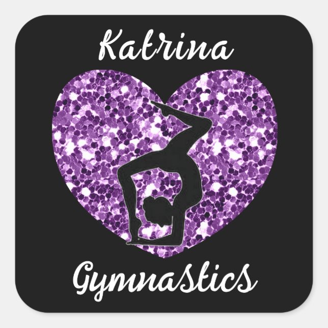 Gymnastics Black and Purple Personalised  Square Sticker (Front)