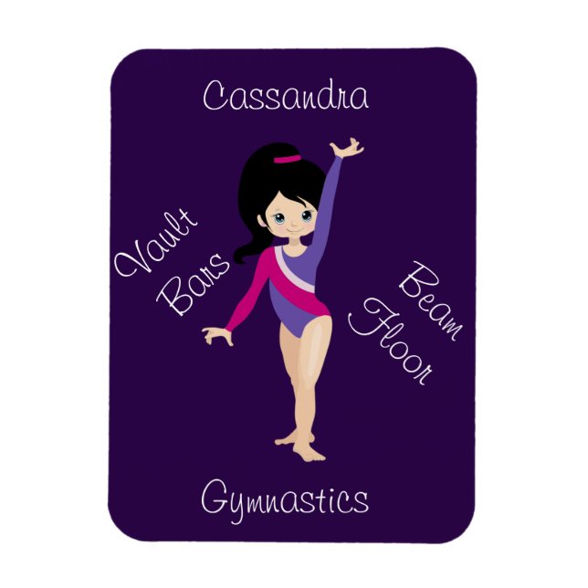 Gymnastics Black Hair, Blue Eyes, Purple Leotard   Magnet (Vertical)