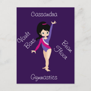 Gymnastics Black Hair, Blue Eyes, Purple Leotard Postcard