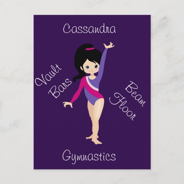 Gymnastics Black Hair, Blue Eyes, Purple Leotard   Postcard (Front)