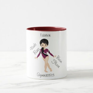 Gymnastics Black Hair, Brown Eyes, Burgundy Leo   Mug