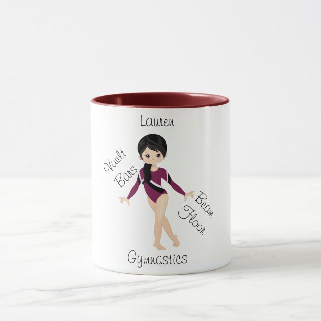 Gymnastics Black Hair, Brown Eyes, Burgundy Leo   Mug (Center)