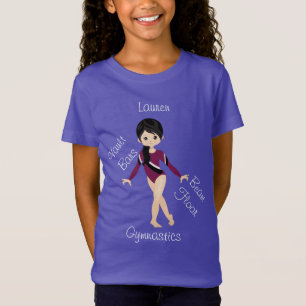 Gymnastics Black Hair, Brown Eyes, Burgundy Leo   T-Shirt