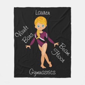 Gymnastics Blonde, Blue Eyes, Burgundy Leotard Fleece Blanket