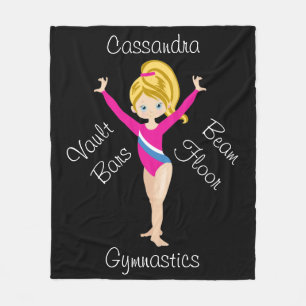 Gymnastics Blonde, Blue Eyes, Pink Leotard Fleece Blanket