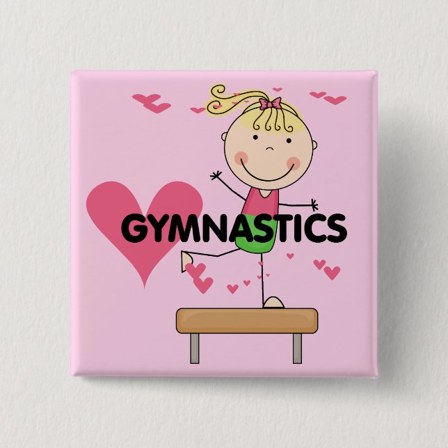 GYMNASTICS - Blonde Girl Balance Beam Tshirts 15 Cm Square Badge (Front)