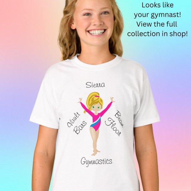 Gymnastics Blonde, Green Eyes, Pink Leotard  T-Shirt (Creator Uploaded)