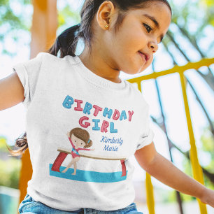 Gymnastics Blue Monogram Gymnast Birthday Girl Toddler T-Shirt