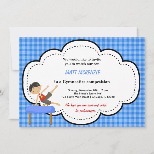 Gymnastics Boy Competition (Blue) Invitation (Front)