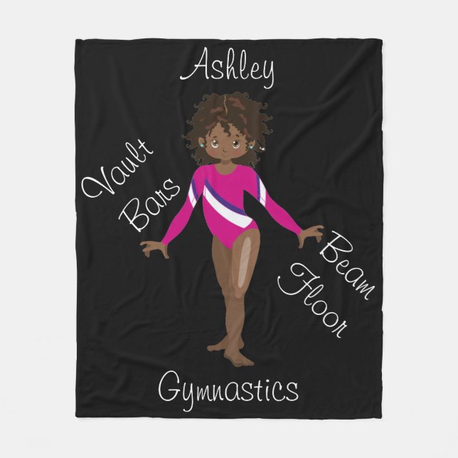 Gymnastics Brunette, Brown Eyes, Pink Leotard Fleece Blanket (Front)