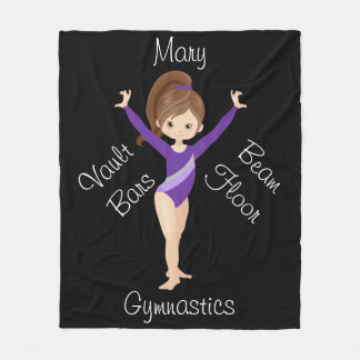 Gymnastics Brunette, Brown Eyes, Purple Leotard F Fleece Blanket