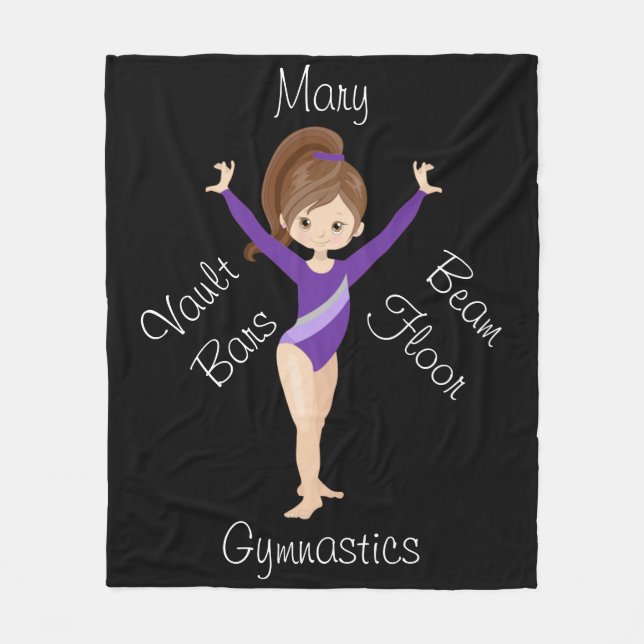 Gymnastics Brunette, Brown Eyes, Purple Leotard  F Fleece Blanket (Front)