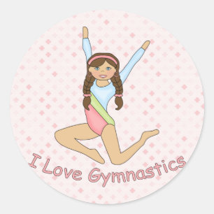 Gymnastics Brunette Classic Round Sticker