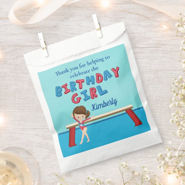 Gymnastics Brunette Girl Gymnast Birthday Party Favour Bags (Clipped)