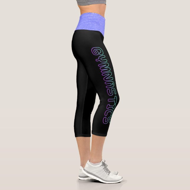 Gymnastics Bubble Font with Purple Waistband Capri Leggings (Right)