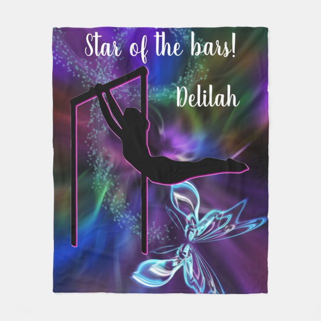 Gymnastics Butterfly Star of the Bars Personalised Fleece Blanket (Front)