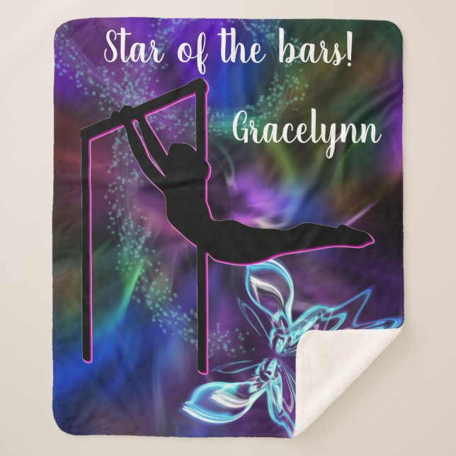 Gymnastics Butterfly Star of the Bars Personalised Sherpa Blanket (Front)