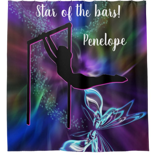 Gymnastics Butterfly Star of the Bars Personalised Shower Curtain (Front)