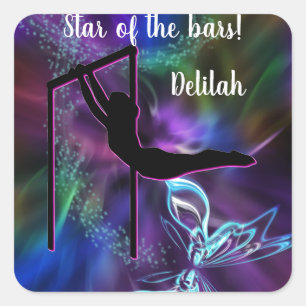 Gymnastics Butterfly Star of the Bars Personalised Square Sticker