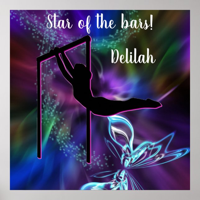 Gymnastics Butterfly Star of the Bars Personalized Poster (Front)